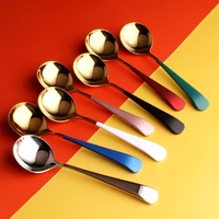 2pcs stainless steel round head spoon tableware soup spoon new chinese dessert spoon nordic style 304 stainless steel soup spoon