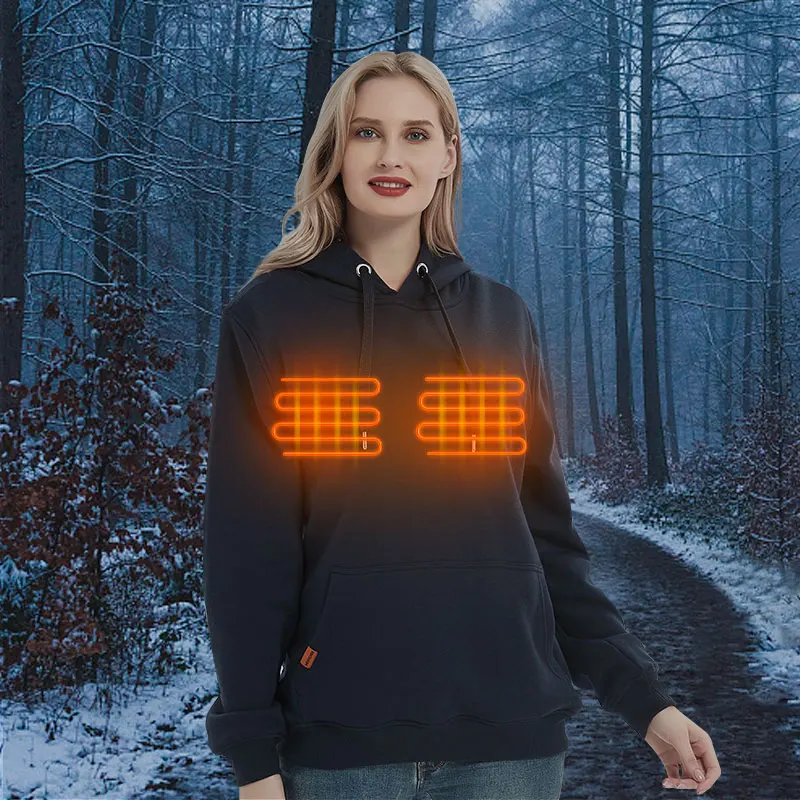 

Heated Hoodie Women Men Full Pull-over Sweater with Drew String Winter Warm Fleeces USB Heating Hooded Coat Black Gray Navy