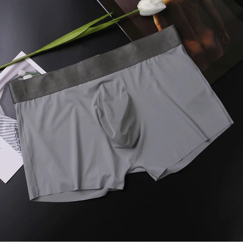 

2XL Ice Silk Boxer Shorts Seamless Bugle Pouch Underwear Men Breathable Sissy Panties Gay Slips Homme Boxershorts Sexy Trunks