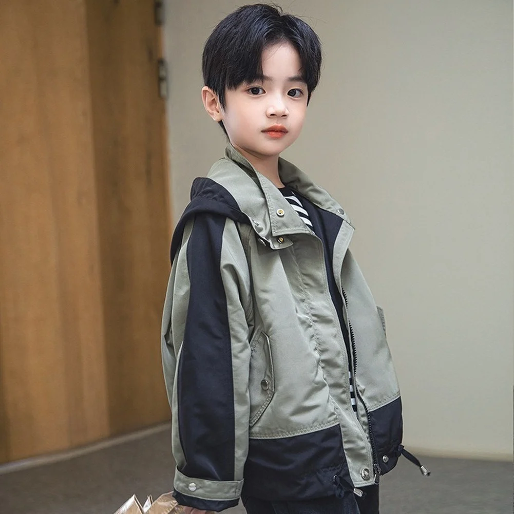 

2021New WindbreakerBoy's JacketHooded ThinSpring And Autumn JacketChildrenandYouth SplicingWindbreakerJacket Children'sWear