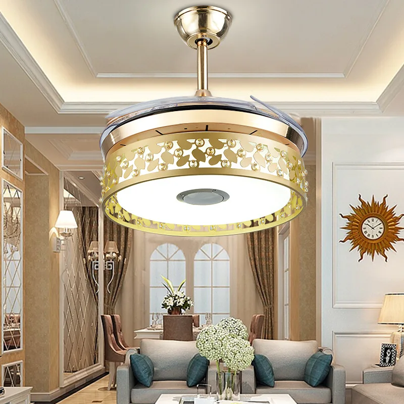 

Colorful Bluetooth Music Ceiling Fan Lights Dining Room/Living Room Invisible Fan Lamp Chandelier Home Bedroom with Audio