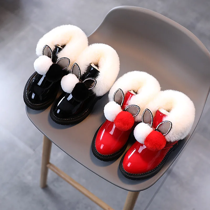 

Winter Snow Boots for Kids Little Girl Shoes Baby Toddler Soft Bottom Non-slip Leather Boots Girls Booties Plush Children Shoes