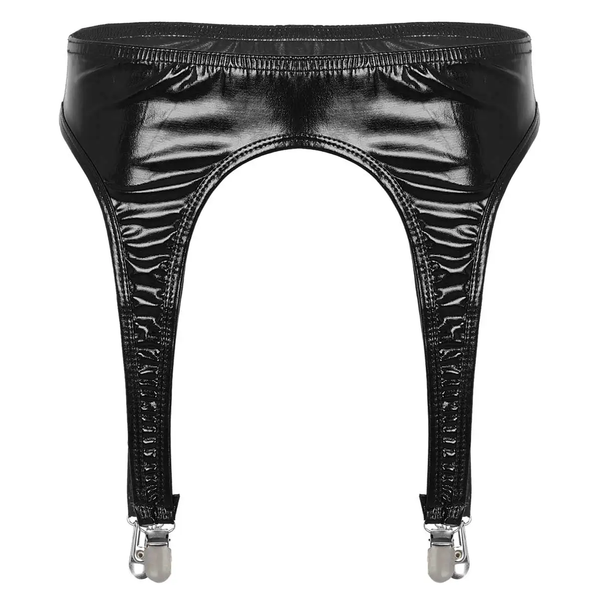 Women Shiny Metallic Garter Belt Stockings With Four Metal Duck-Mouth Clips Suspender For Thigh High Suspenders | Женская одежда
