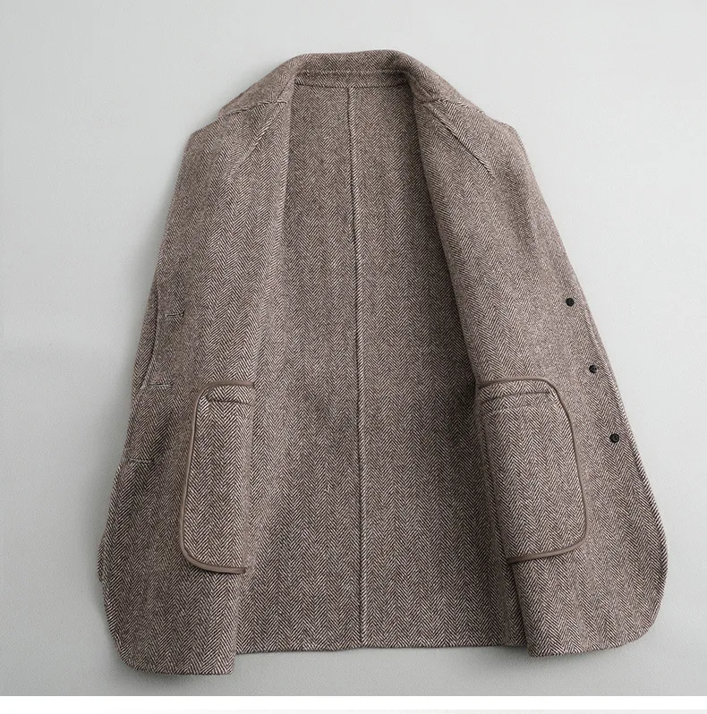 Женский 19FW двусторонний шерстяной твидовый бейзер кофта жакет с повязкой |
