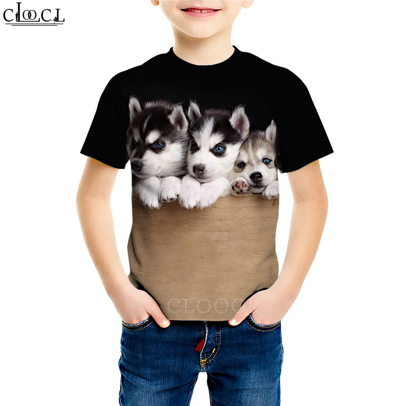 Футболка с изображением собаки хаски Повседневные футболки для маленьких
