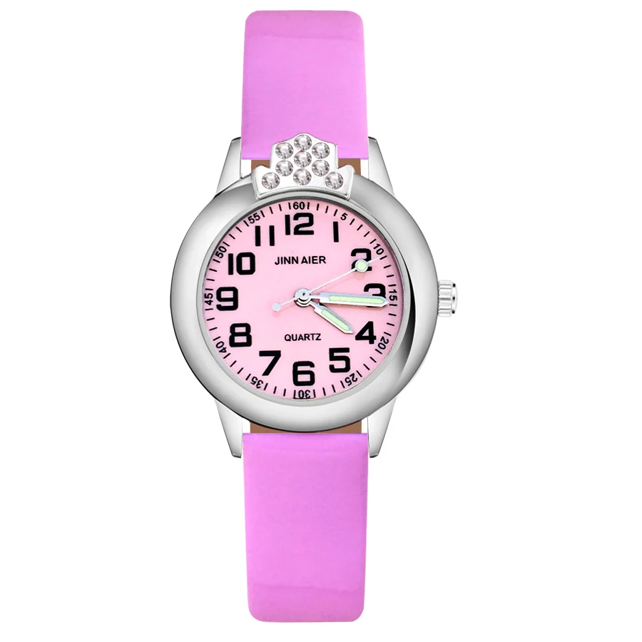 Cartoon Arabic numerals Crystal style Children's Watches Kids Student Girls Quartz Leather strap Wrist Watch Clock JK110 | Наручные
