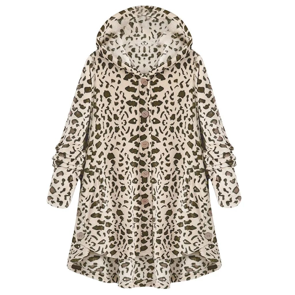 Длинная женская куртка на осень и зиму леопардовое пальто с пуговицами флисовое