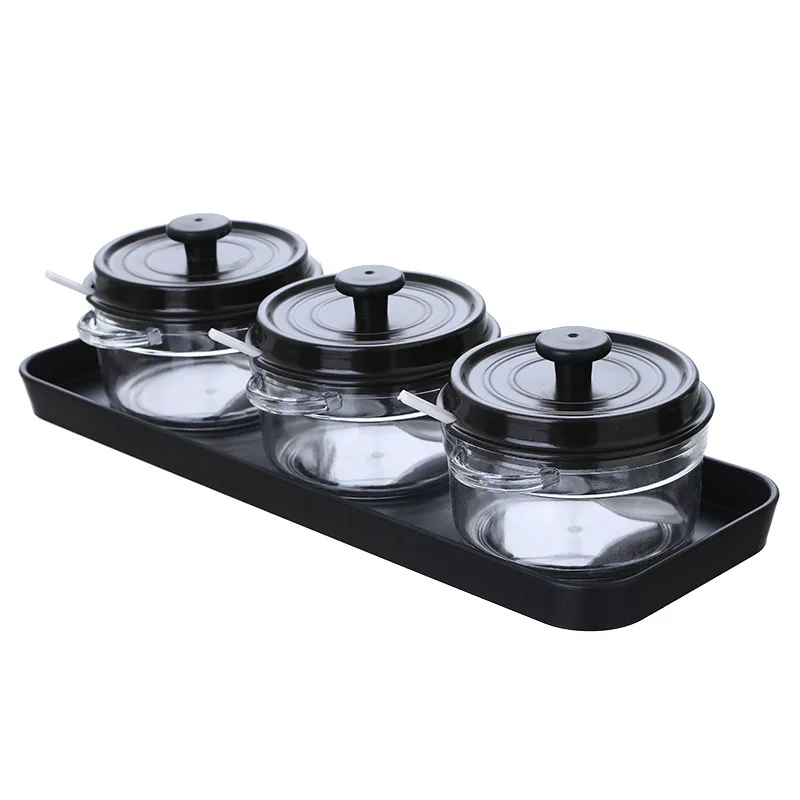 

Kitchen Seasoning Jar Seasoning Box with Lid Salt Jar Seasoning Bottle Set Household Combination Nordic Three-piece Set