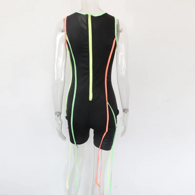 

Kricesseen Casual Gray Striped Details One Pieces Rompers Women Sleeveless Short Jumpsuit Spring Hot Clothing Sportwear