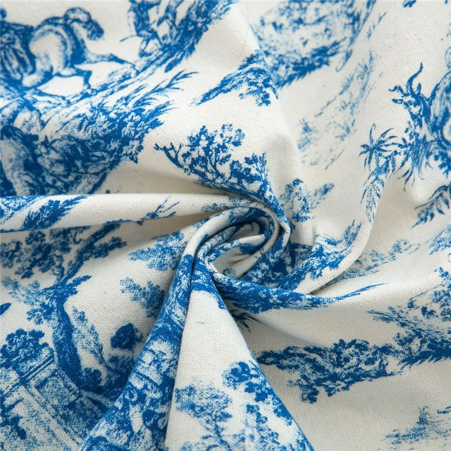 Круглая синяя скатерть для стола с хлопчатобумажной линией в американском стиле