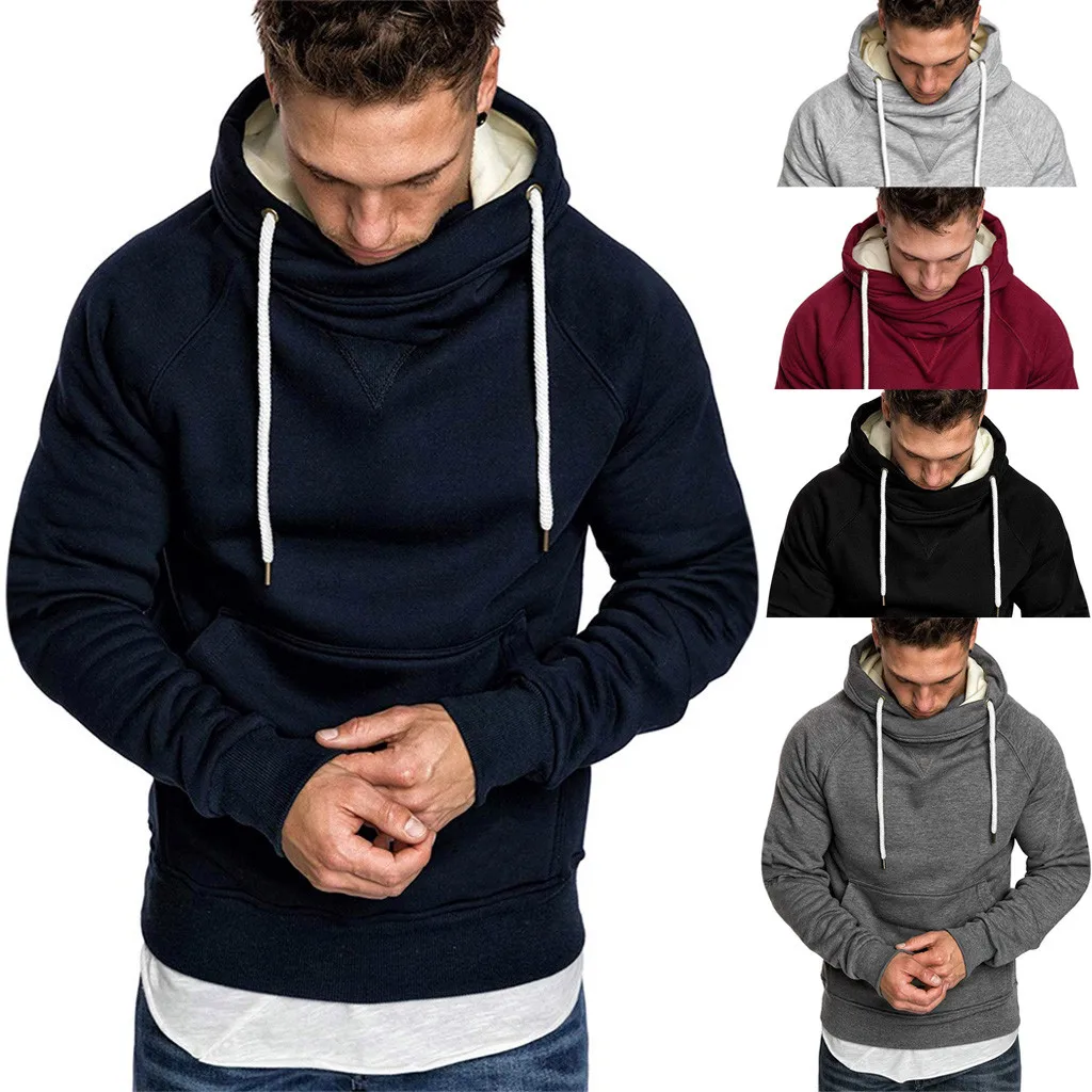 

Pocket Solid Hooded Sweatshirt Men 2020 Autumn Black Hoodies Coat Men Casual Long Sleeve Sweatshirts Male Jackets Tops