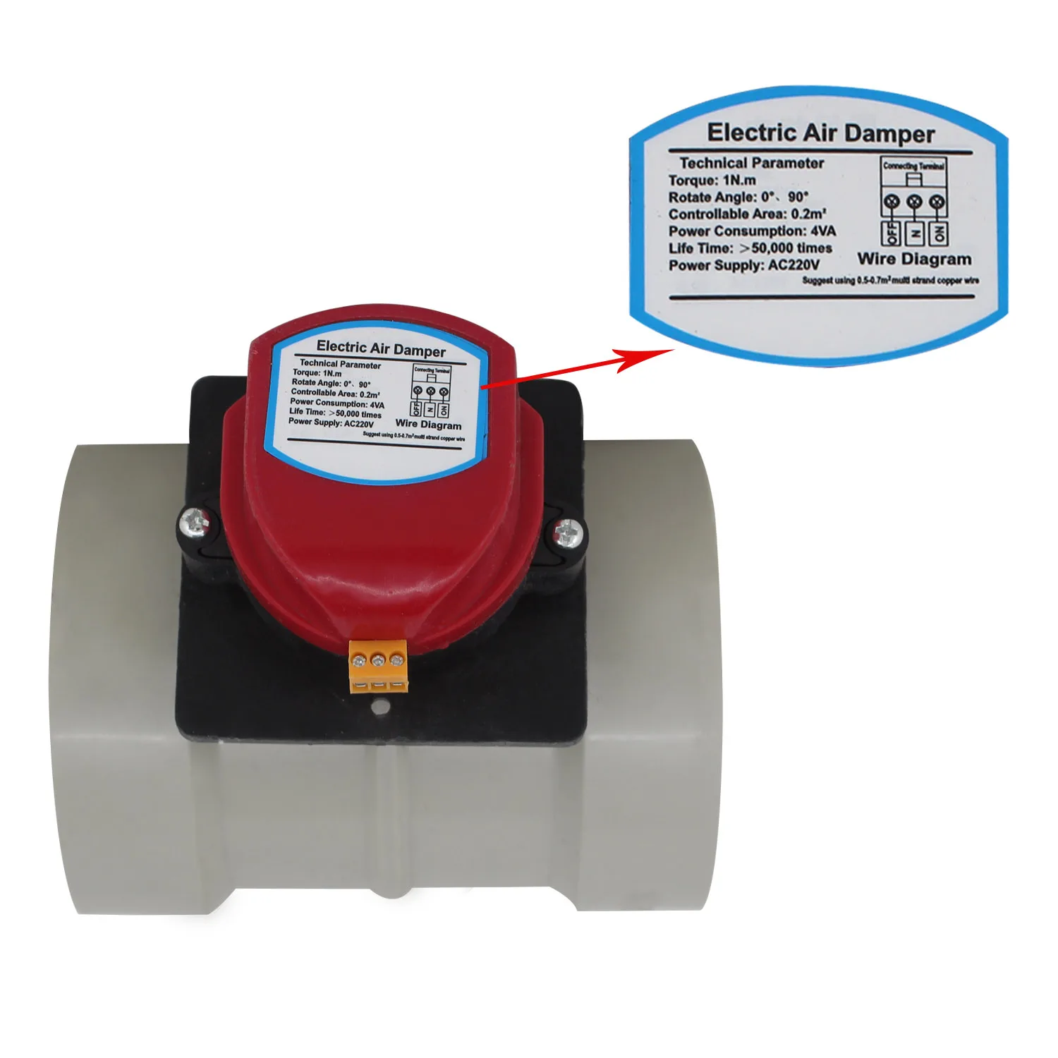 Заслонка для воздушного канала с электроприводом из ПВХ 110 160 200 AC220v DC12V/24V для регулирования объема свежего воздуха.