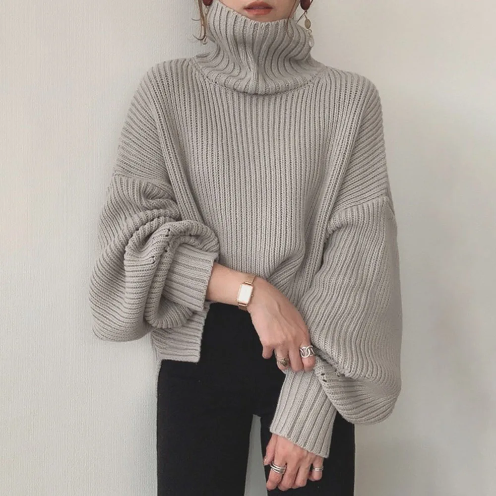 Водолазка вязаный свитер женский осенний толстый теплый корейский пуловер