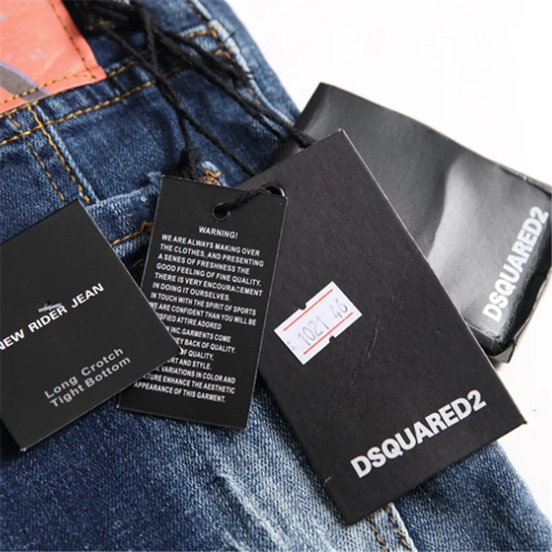 

dsquared2 brand European style men D2 Italy jeans pants Men Slim jeans denim trousers stripe blue hole Pencil Pants jeans for