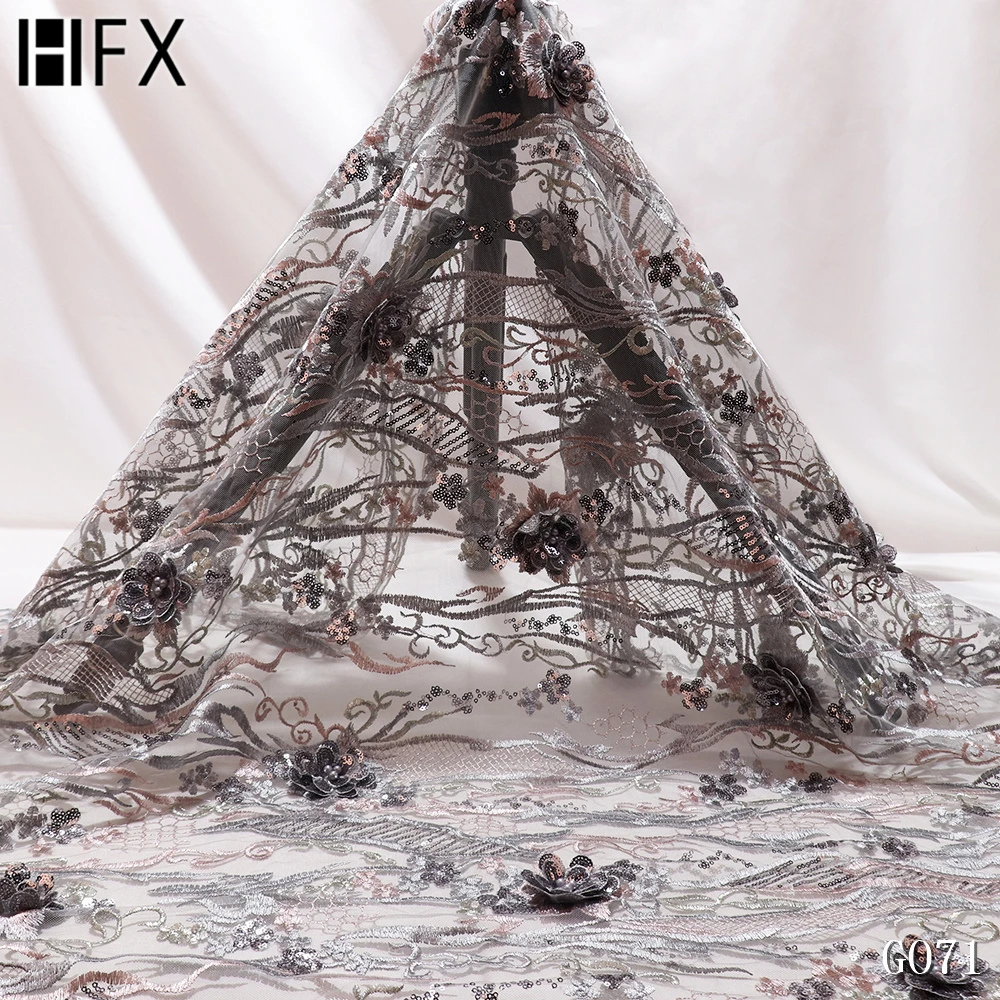 HFX Высокое качество Французский Тюль Кружево роскошный 3d цветок французская Сетка кружево африканский тюль сетка кружево для свадебного платья GC071