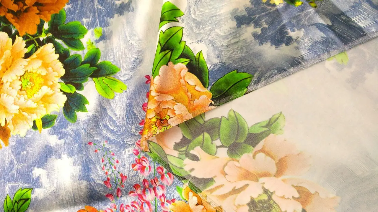 New Women 19mm Super Satin Woven Elastic Silk Fabric For Sewing Cloth Skirt Shirt Material Yellow Peony Print Discount | Дом и сад