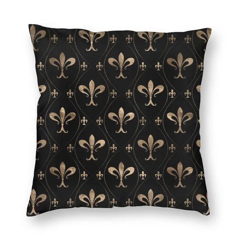 

Fleur De Lis Lily Flower Pattern Black And Gold Cushion Cover Royalty Lily Petals Soft Nordic Style Throw Pillow Case Decor Home