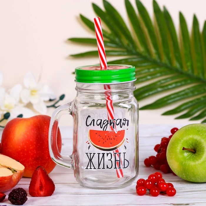 Банка для напитков с трубочкой &quotСладкая жизнь&quot 3809629 | Дом и сад