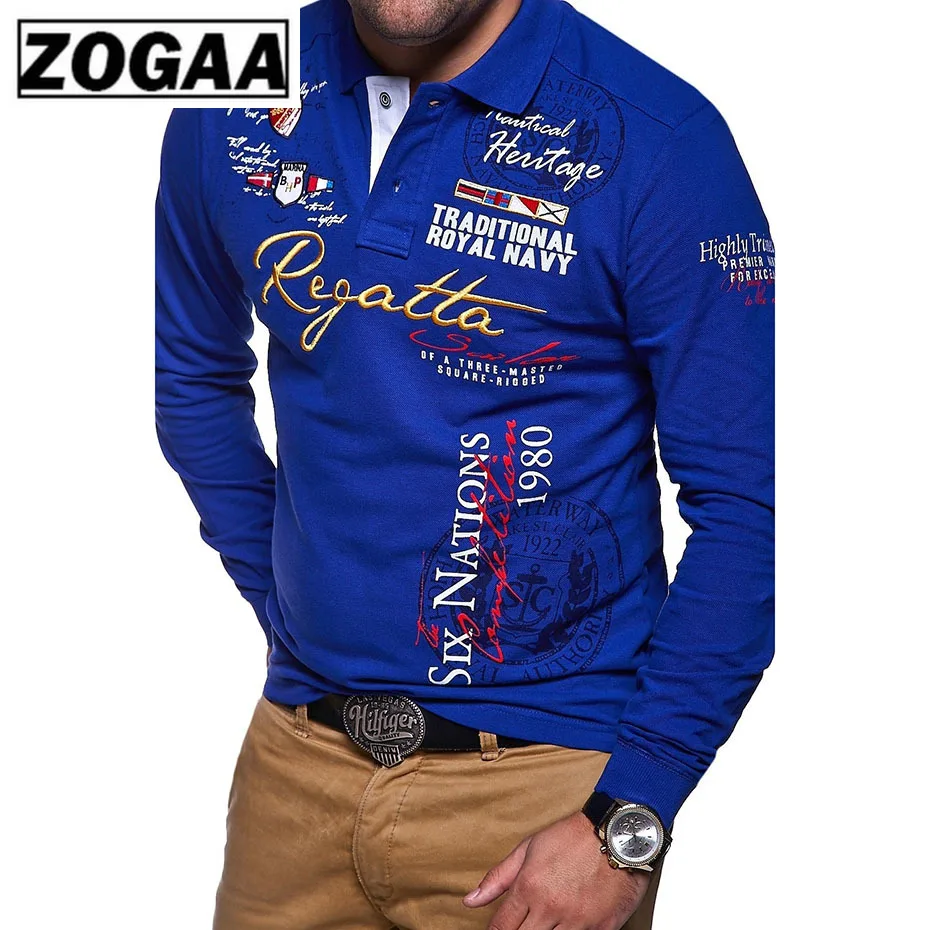 Мужская футболка с отложным воротником белая синяя Повседневная длинным рукавом