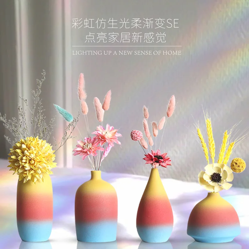 

Light Luxury Simplicity Rainbow Ceramic Vase For Living Room Entrance TV Cabinet Ornament Bedroom Home Decorative Modern Vase