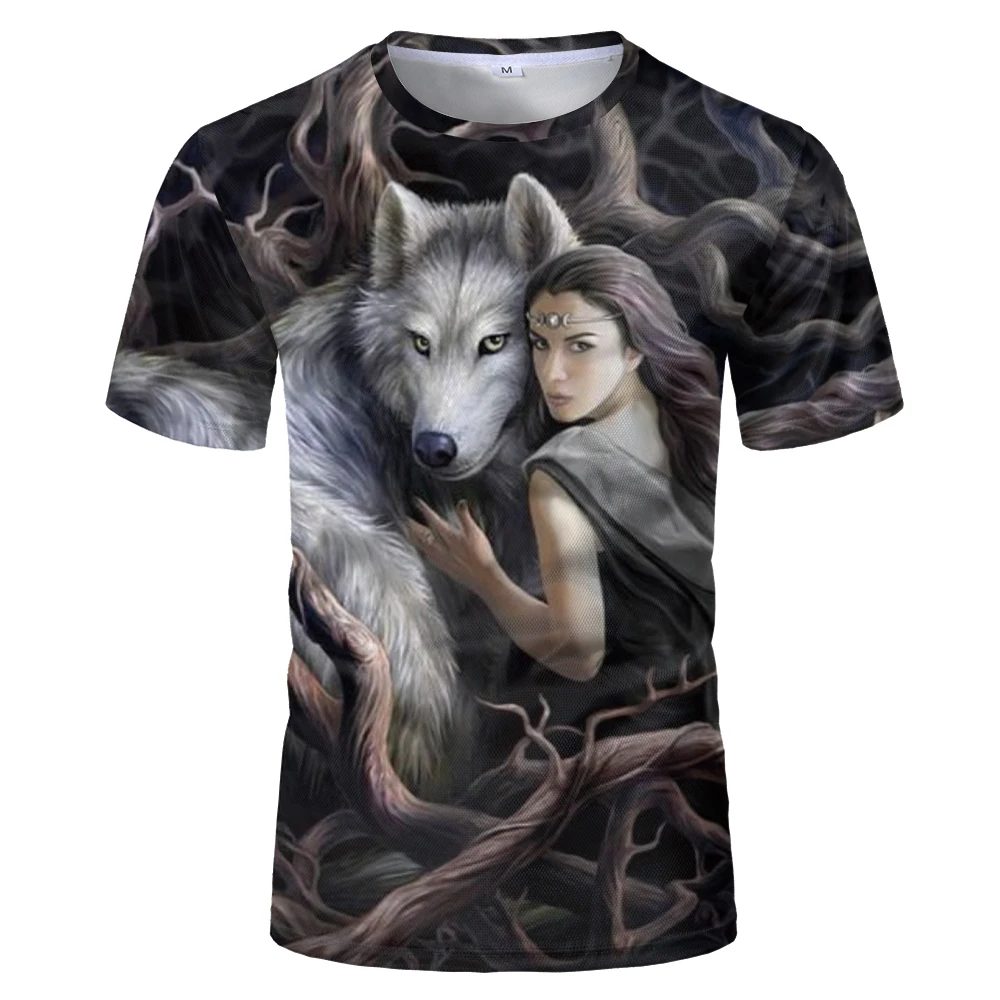 2021 Fun Newest Harajuku Wolf 3D Print Cool T-shirt Men/Women Short Sleeve Summer Tops Beauty T shirt Fashion animal Tees | Мужская