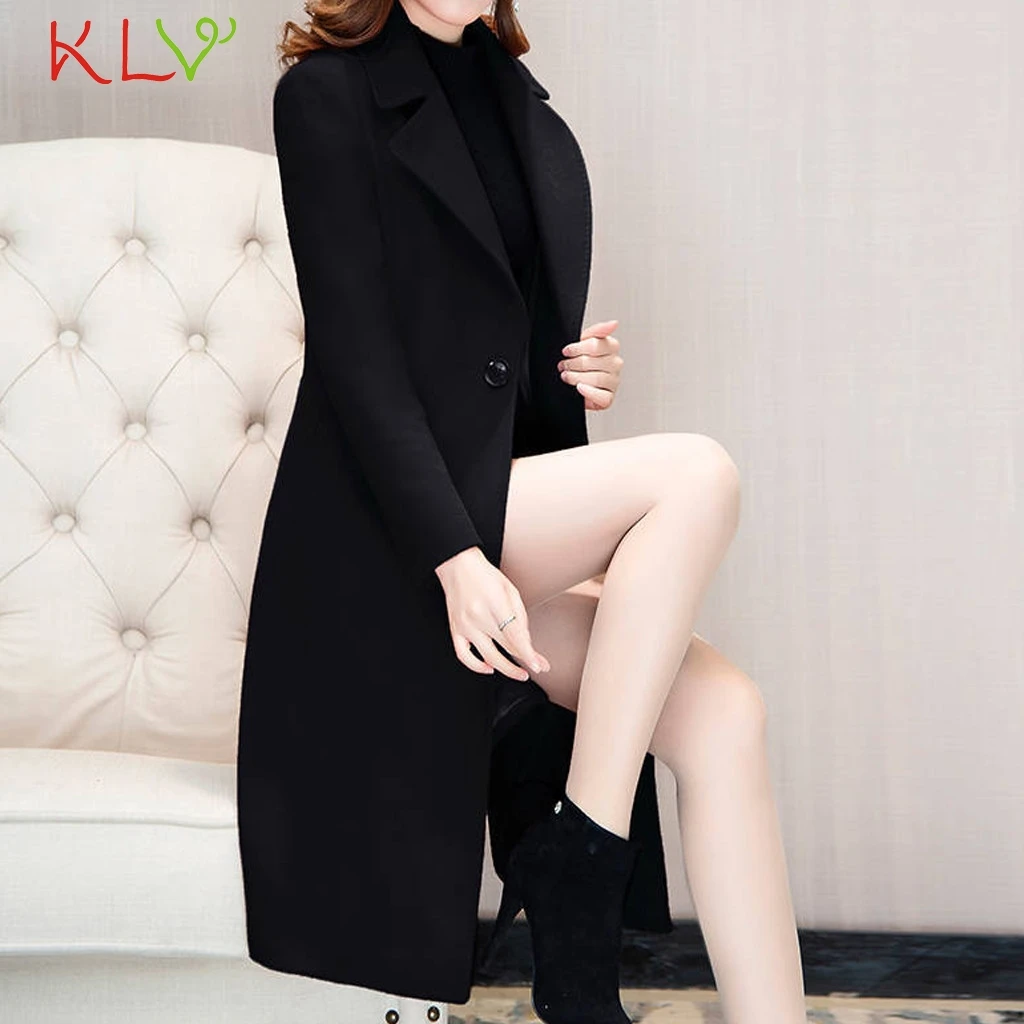 

Women Wool Outwear Winter Woollen Coat Long Sleeve Turn-Down Collar Blends Jacket Elegant Lady Long Overcoats 3XL Plus Size 19Nv