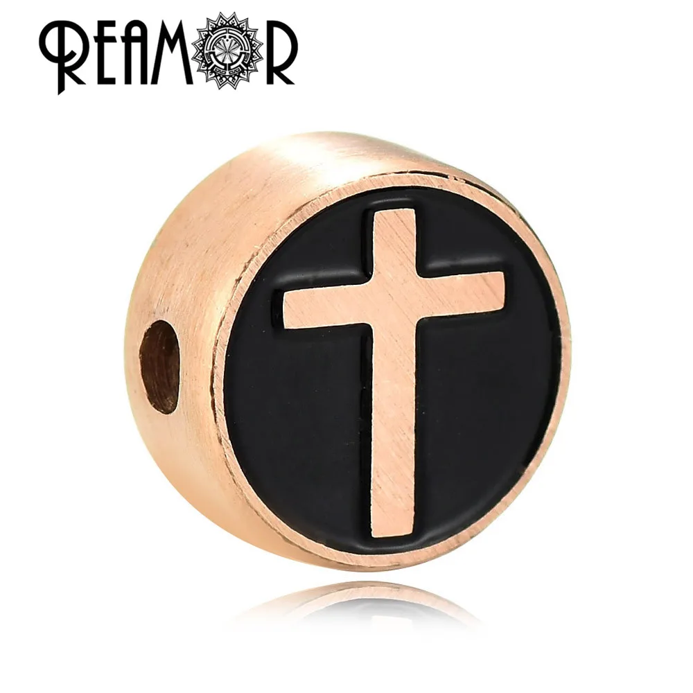 REAMOR Luxury Black Golden Plated Round Cross Beads 316l Stainless Steel Spacer For DIY Beaded Bracelets Jewelry Making | Украшения и