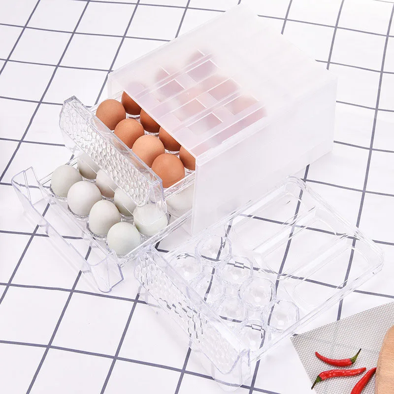 Ящик для хранения яиц двухуровневый прозрачный кухонный ящик с 34 ячейками защита