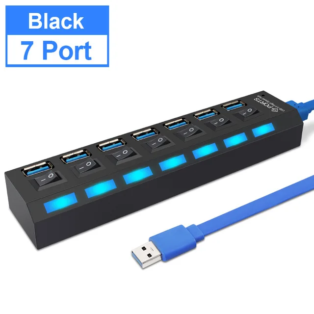7 Port Black Usb-концентратор 3,0 4/7 порт Micro USB 3,0 концентратор разветвитель с адаптером питания мульти USB C Hab высокоскоростной 5 Гбит/с Тип C 3 переключатель концентратора для ПК - Цвет: 7 Port Black