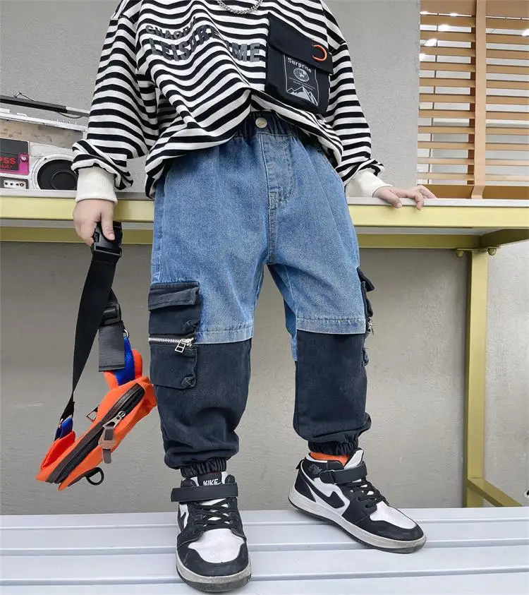 

Boys Casual Jeans Trousers Autumn Denim Pants Kids Children Loose Pants Bottoms Clothing Spring New Elastic Waist Cowboy Pants