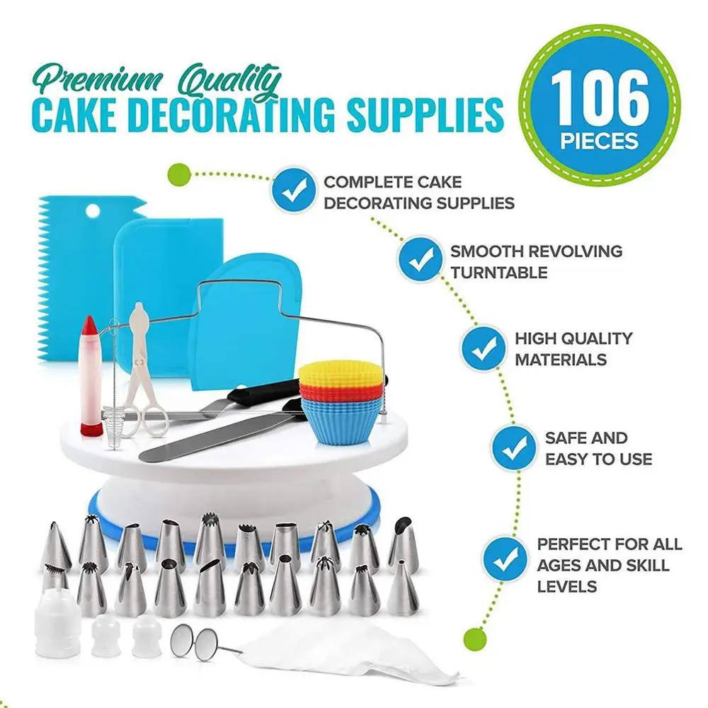Набор для украшения торта из 106 предметов, набор для выпечки торта, набор для выпечки кондитерских трубок, инструмент для помадки, кухонный д... от AliExpress WW