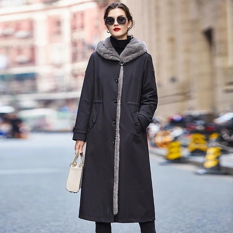 

2019 Parka Real Coat Women Winter Jacket Mink Fur Liner Hooded Long Womens Jackets and Coats Manteau Femme 19110 KJ3784