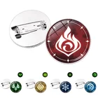 Люминесцентная брошь аниме Genshin, булавки для рюкзаков, броши в форме игры глаза Бога, воды, ветра, огня, скалы, льда, подарок для женщин