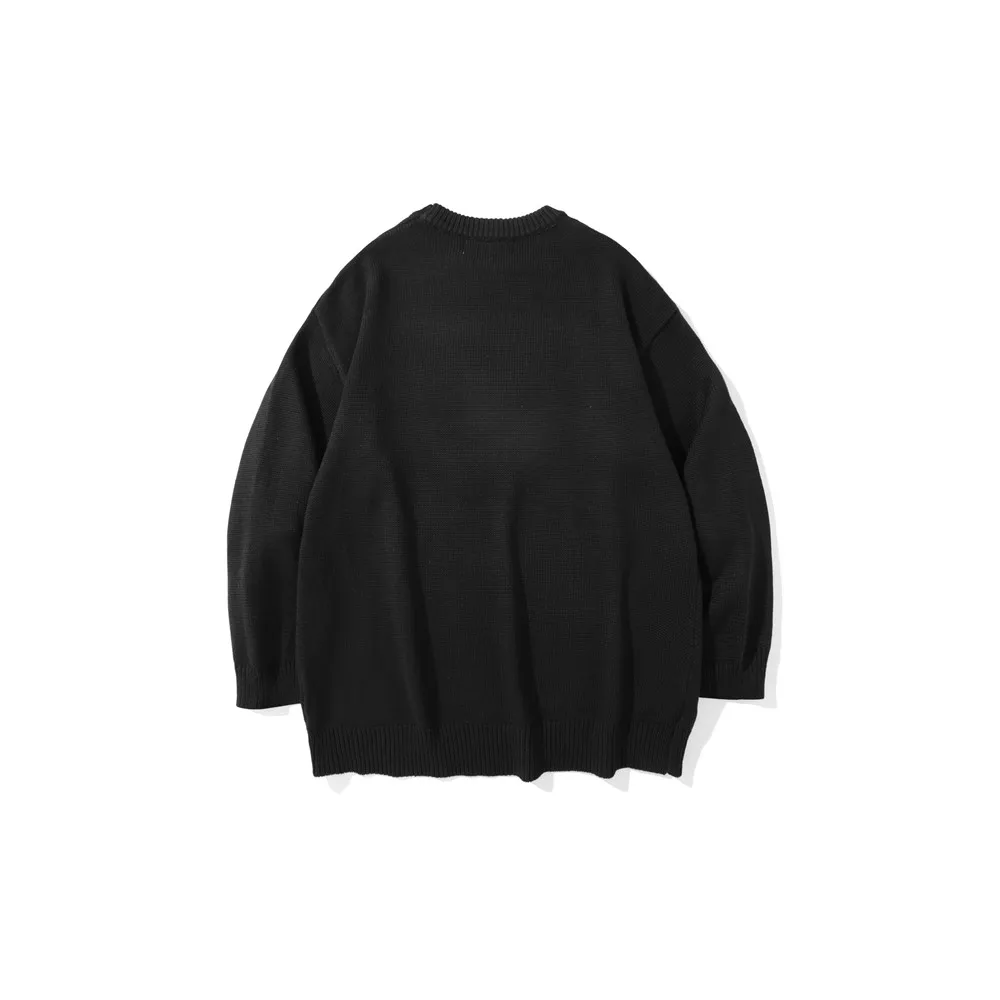 

SEVEYFAN Men's Fashion Love Pattern Embroidery Sweaters Solid Cotton Kintwear Hip Hop Pullover Sweater for Couples