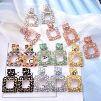 ztech square geometric metal colorful rhinestone drop earrings high quality clear crystal jewelry accessories women wholesale