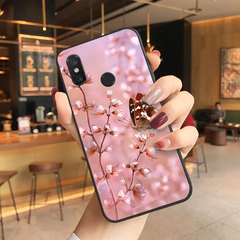 

Red butterfly on white roses flower Drawing Phone Case For Xiaomi Mi 6 6plus 8 8SE 9 9SE 6X Note2 Note3 Coque Shell Cover