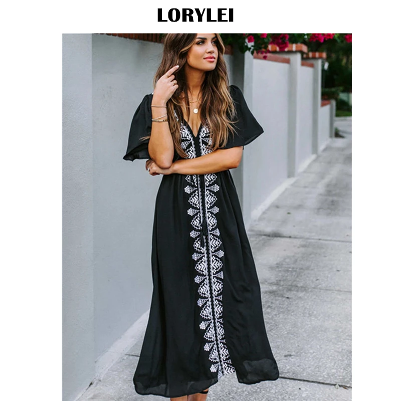 2020 Элегантное летнее пляжное платье с расклешенными рукавами и v образным