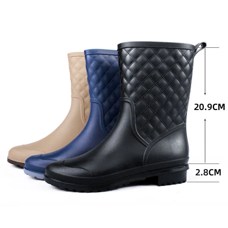 Luxury 2022 New Plaid Casual Women's Boots Fashion  Mid-Calf Rain Boots Water Shoes Women's Slip-On Mid-tube Adult Rainboots