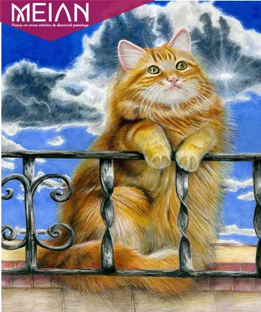 2020 MEIAN Cat 5D DIY алмазная живопись кошка Алмазная вышивка крестиком полный круговой