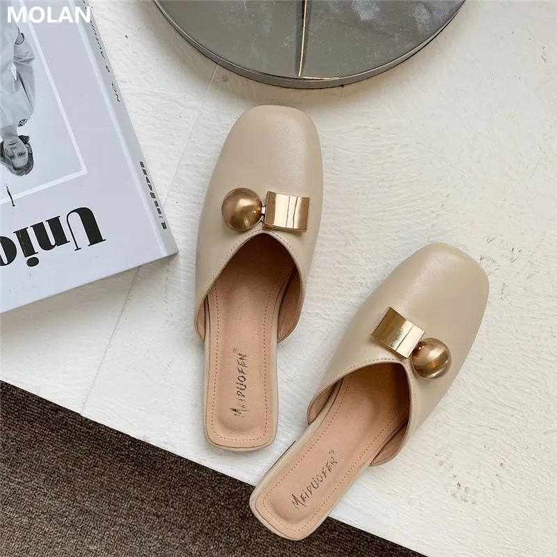 MOLAN фирменный дизайн 2020 летние корейские модные шлепанцы с квадратным носком и