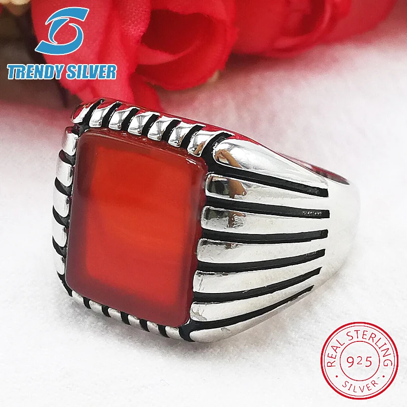 Мужские кольца из серебра 925 пробы с натуральным черным ониксом и агатом TCR8068 |