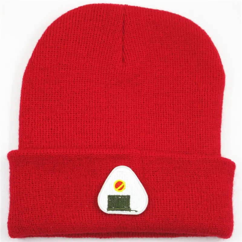 

2019 Rice Balls Embroidery Cotton Thicken Knitted Hat Winter Warm Hat Skullies Cap Beanie Hat for Men and Women 106