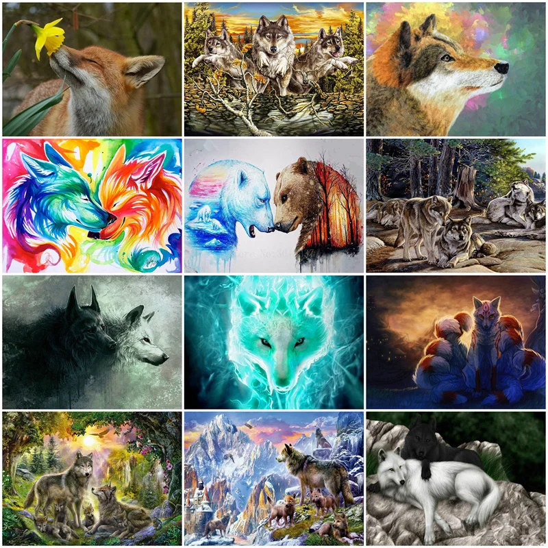 

DIY Full square round diamond Diamond embroidery Forest hunting wolf animal Diamond Painting Cross Stitch Wolf Mosaic Decoration