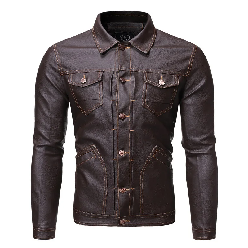Мужская кожаная куртка HCXY пальто мужская мотоциклетная верхняя одежда рубашка