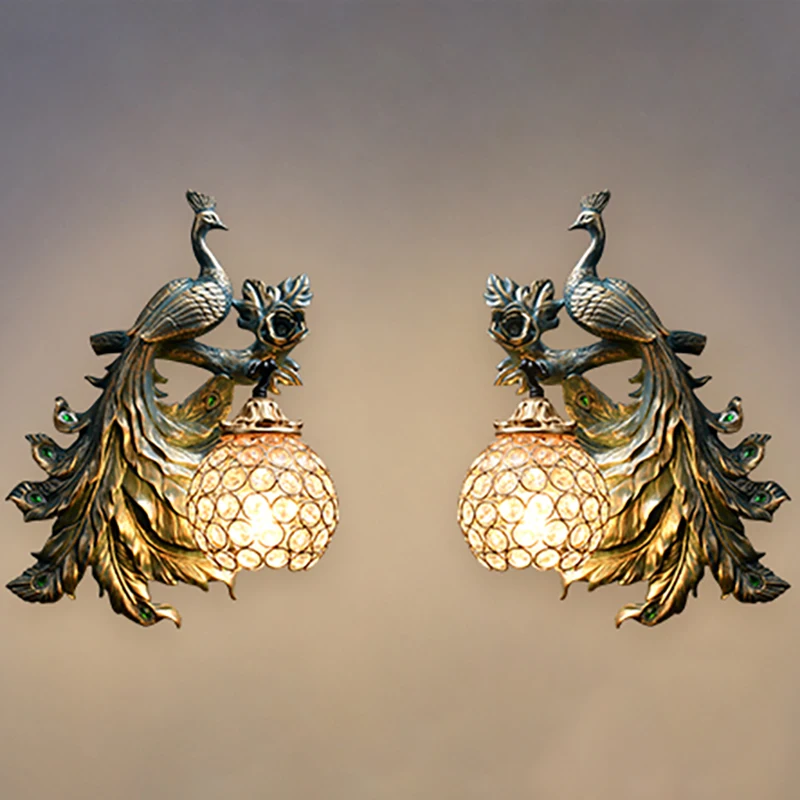 

Retro LED Resin Wall Lamp for Living Room Bedroom Sofa TV Background Wall Light Home Decoration Peacock Model Wall Sconce Lamp
