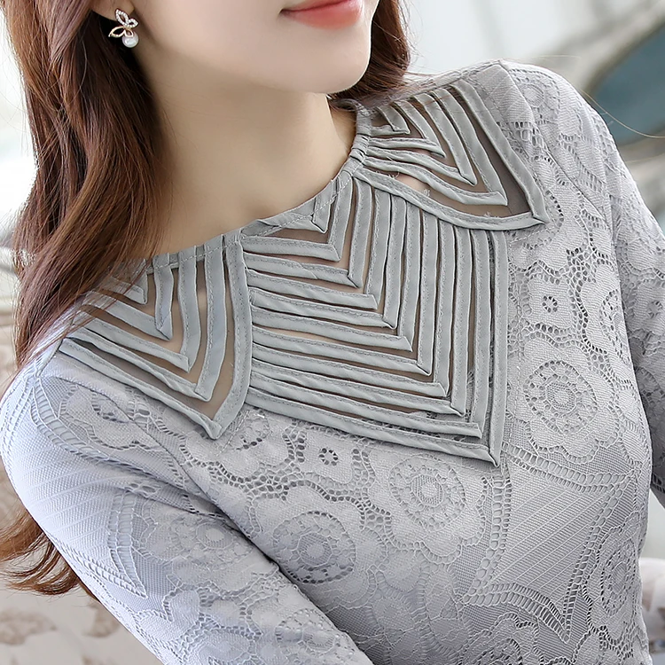 2021 Модная элегантная кружевная рубашка Женская пикантная ажурная шифоновая