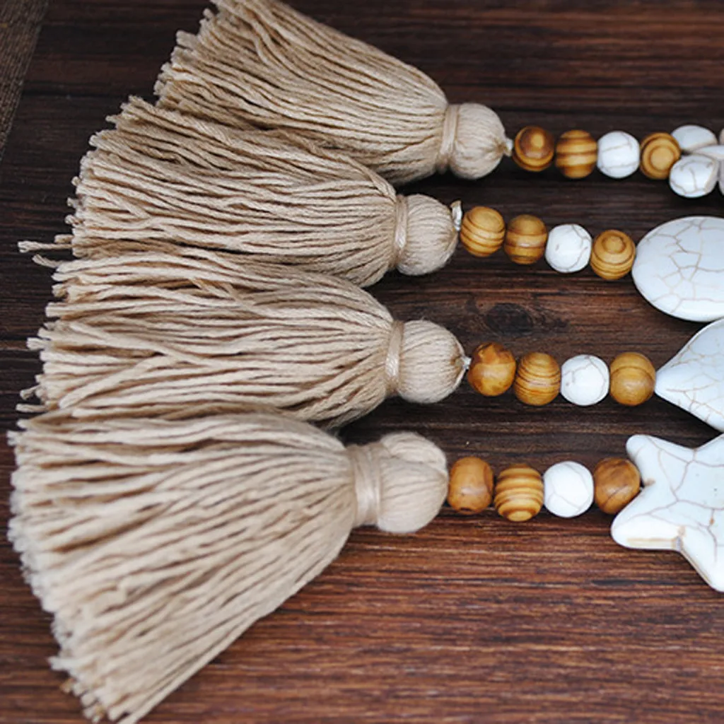 Богемное этническое винтажное ожерелье с кисточками и деревянными бусинами