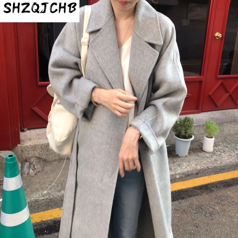 

JCHB 2021 Long Coat Women Autumn Spring Vintage Wool Coats Female Korean Style Oversized Jacket Woolen Womens Jackets KJ6857