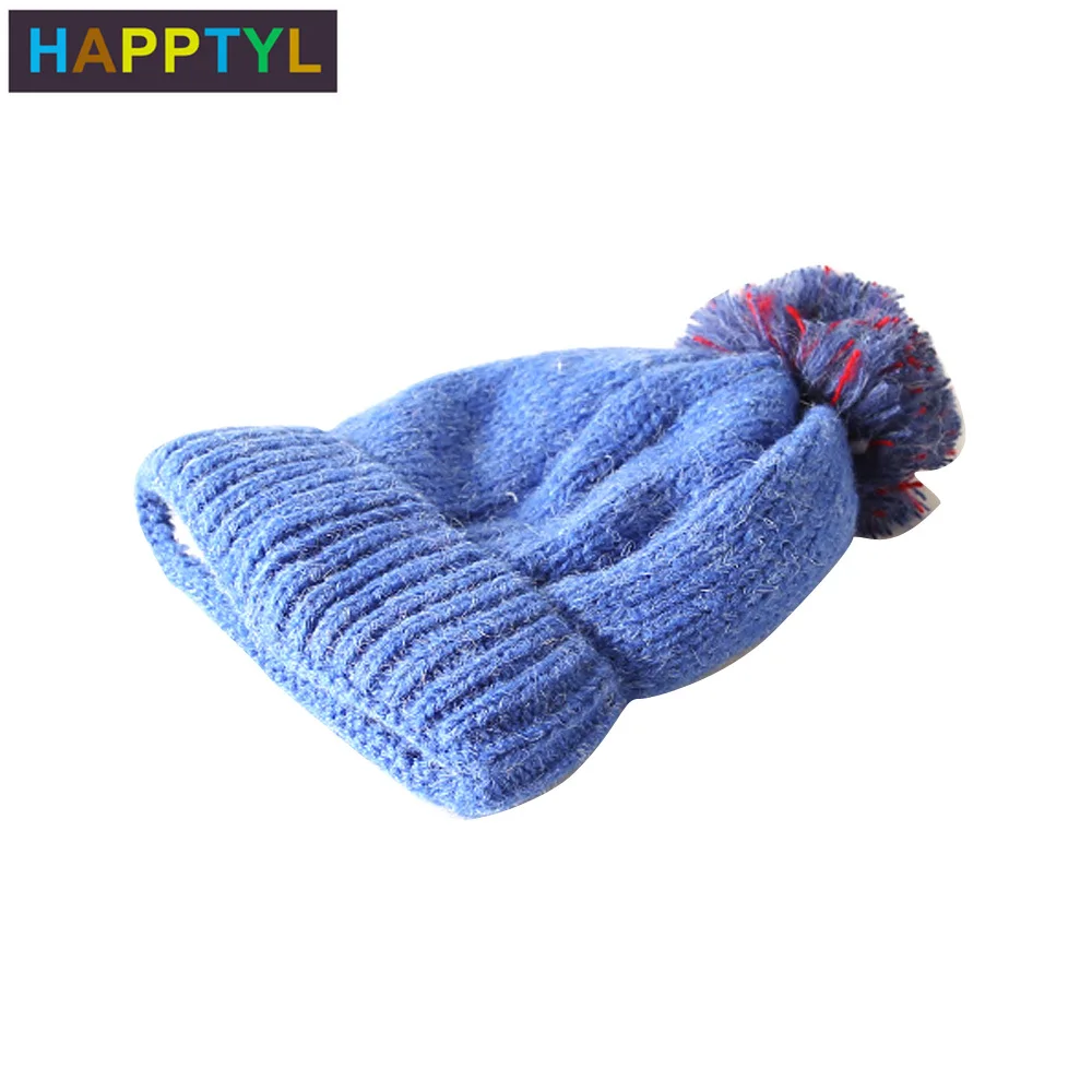 HAPPTYL 1 шт зимняя детская теплая шапка шапки Санта Клаус вязаный шарик шапочка для