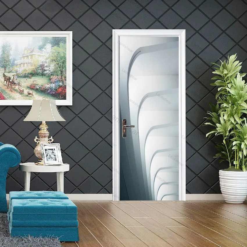 Самоклеящаяся 3d-наклейка на дверь черно-белая известная городская архитектура